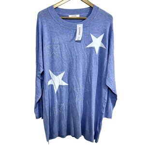 Evans Blue Long-Sleeve Jumper Sweater With Star Pattern UK 18 EUR 46 US 14 NWT